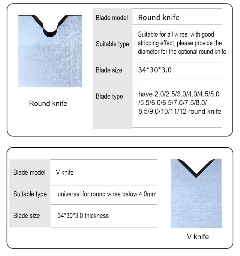  Lama spelafili pneumatica, 305 scuoiatrice orizzontale vari utensili, 315 coltelli piatti, coltello a V rotondo, coltello a U, 310 accessori 